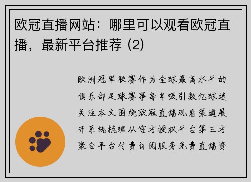 欧冠直播网站：哪里可以观看欧冠直播，最新平台推荐 (2)