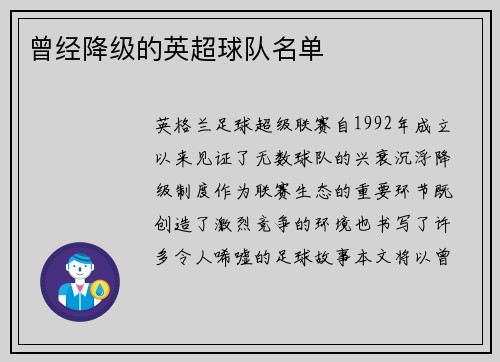 曾经降级的英超球队名单